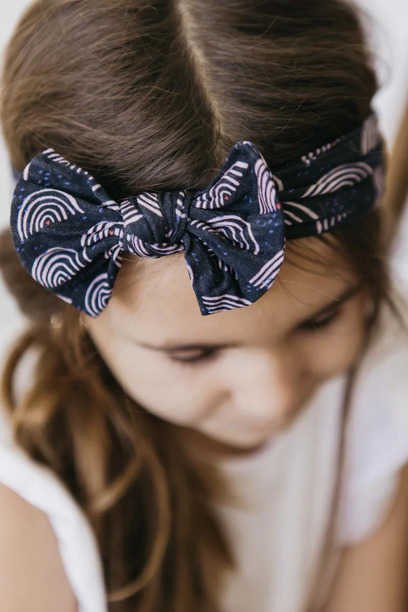 MIDNIGHT RAINBOW NYLON BOW HEADWRAP