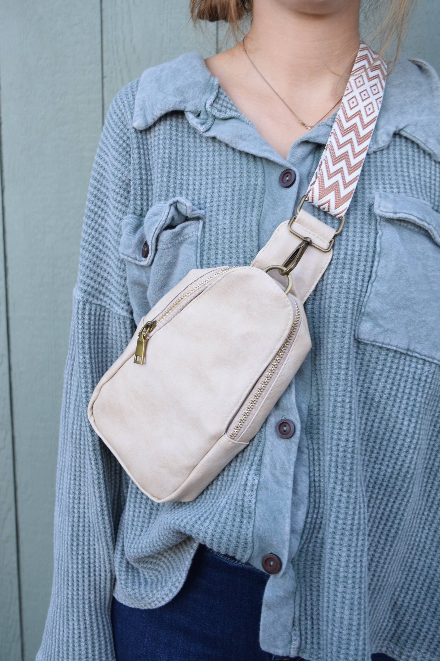 Cream Vegan Leather Crossbody Bag