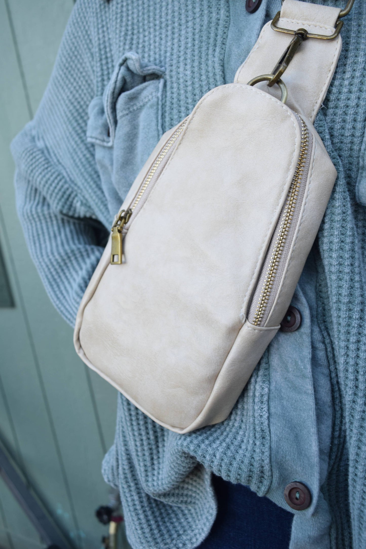 Cream Vegan Leather Crossbody Bag