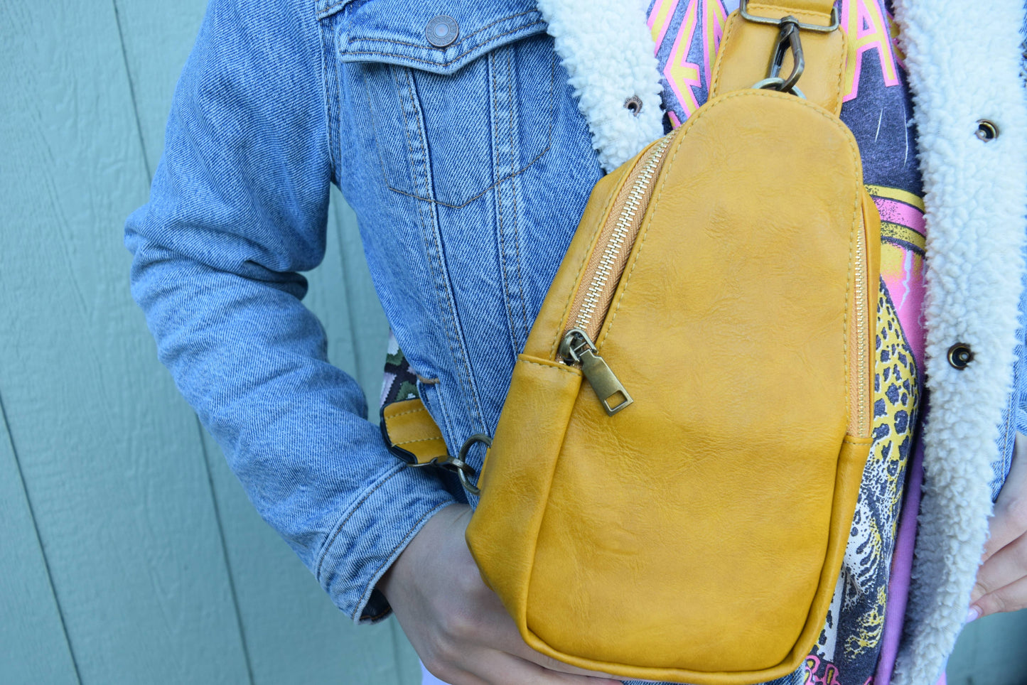 Mustard-Yellow Vegan Leather Crossbody Bag