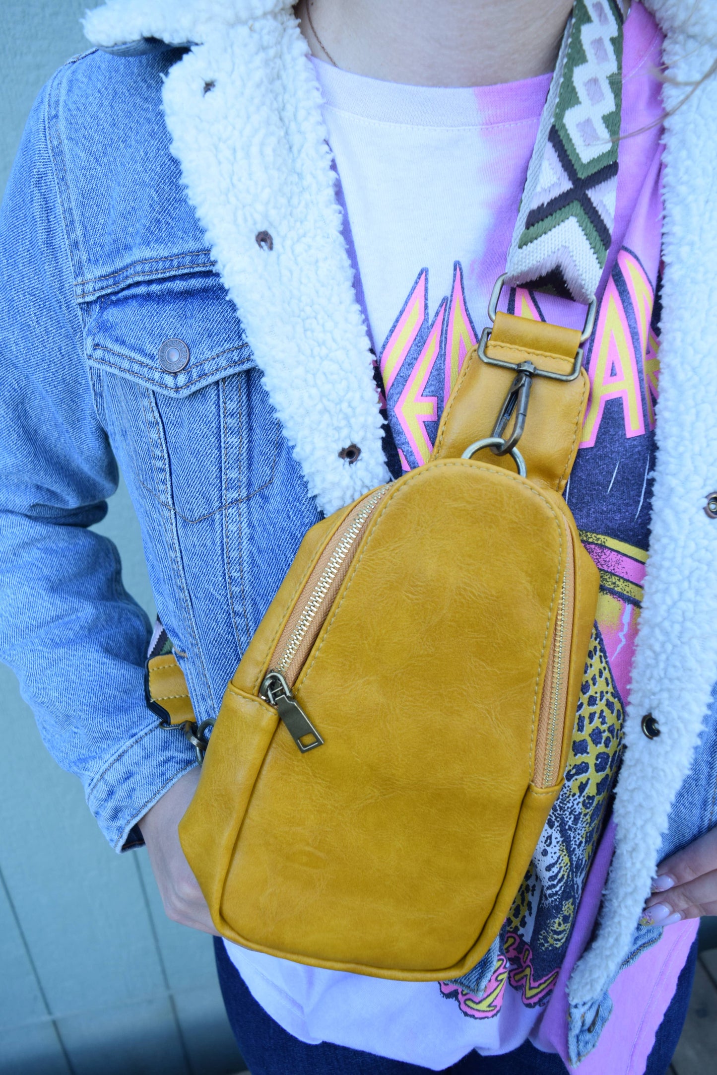 Mustard-Yellow Vegan Leather Crossbody Bag