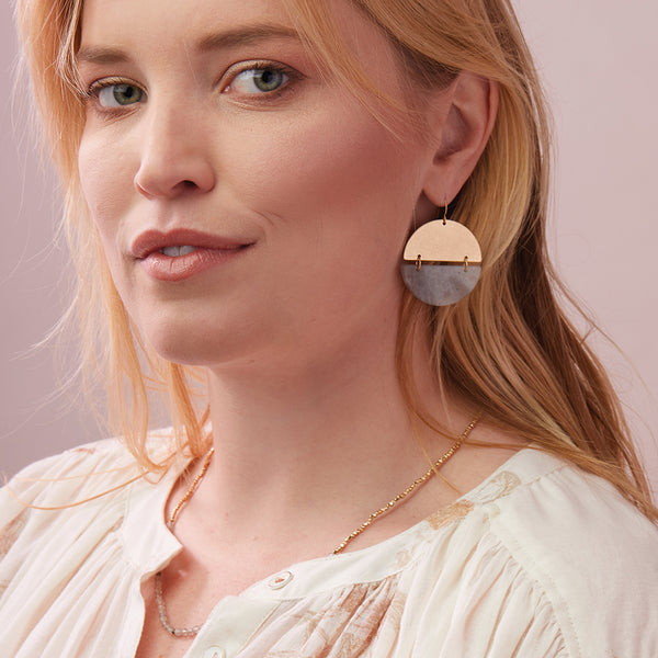 Stone Full Moon Earrings - Rhodonite