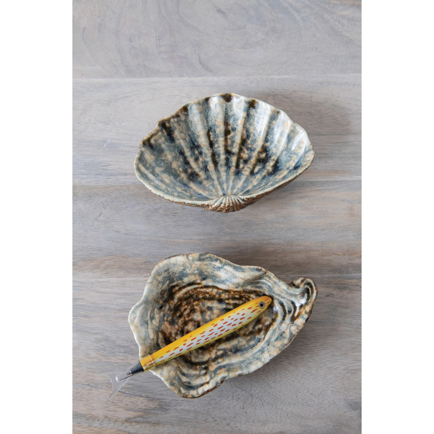 Medium Stoneware Shell Dish with Reactive Glaze