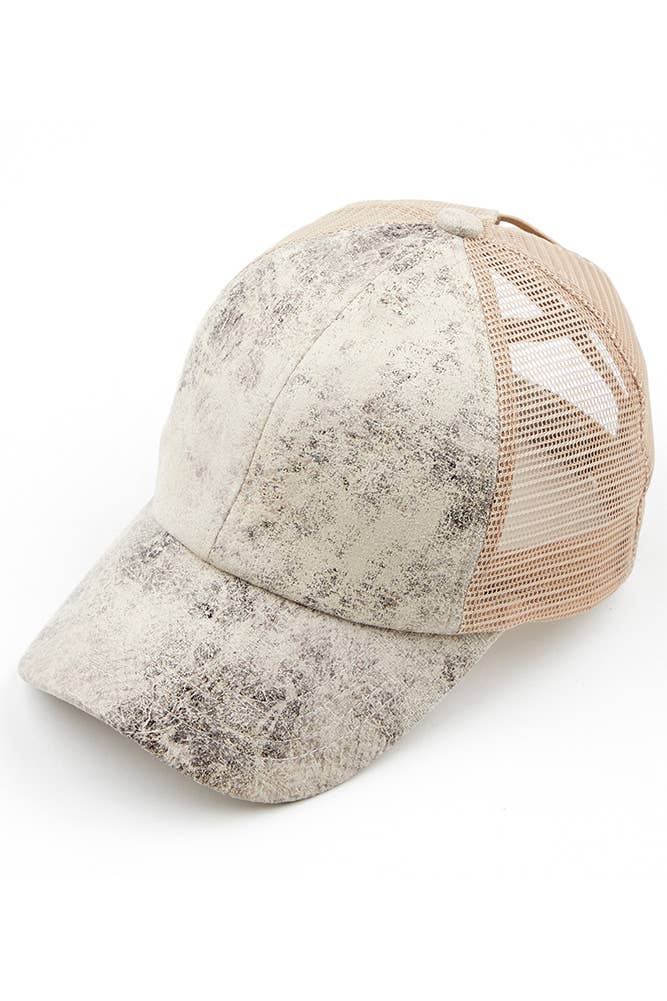 Vintage Faux Leather Mesh Pony Cap