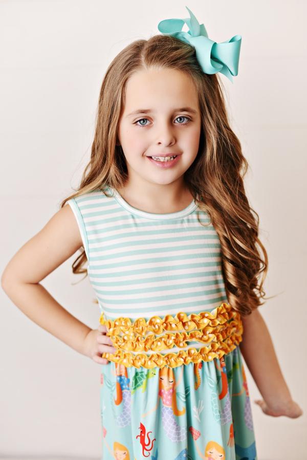 Teal Mermaid & Stripe Ruffle-Hem Dress
