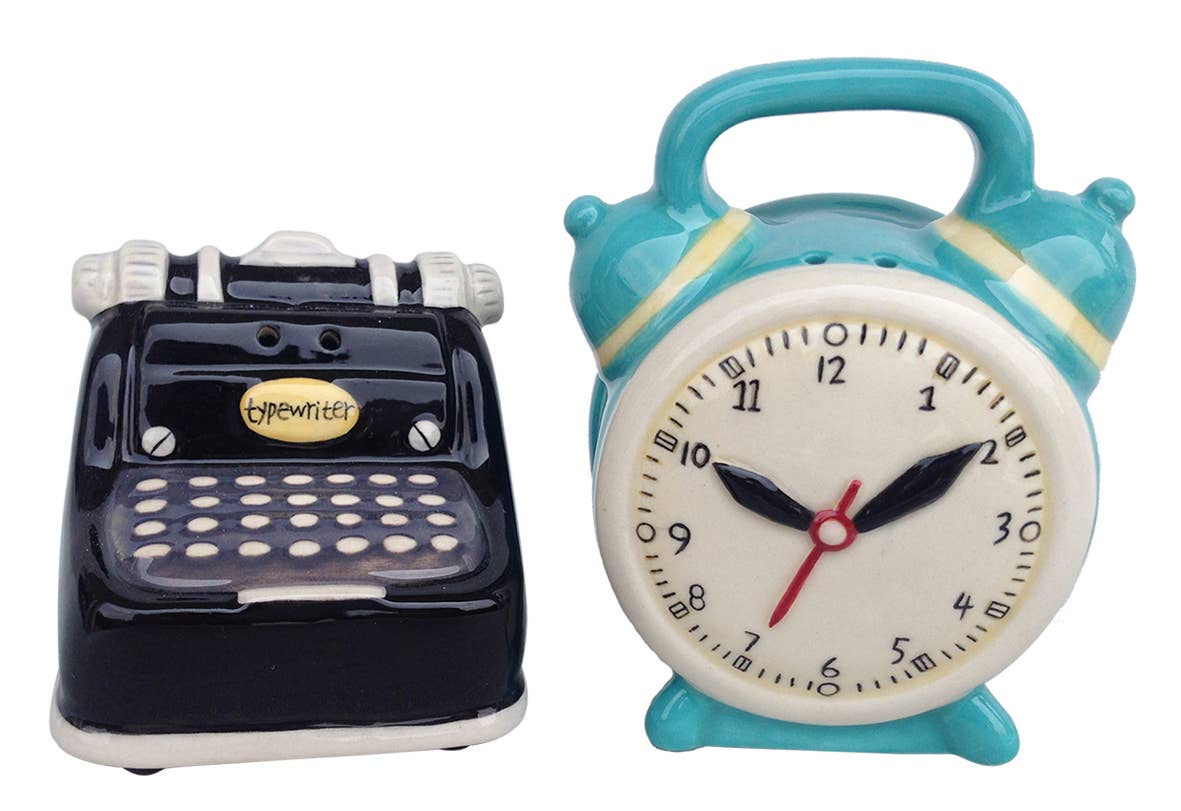 Typewriter and Clock Salt and Pepper Set