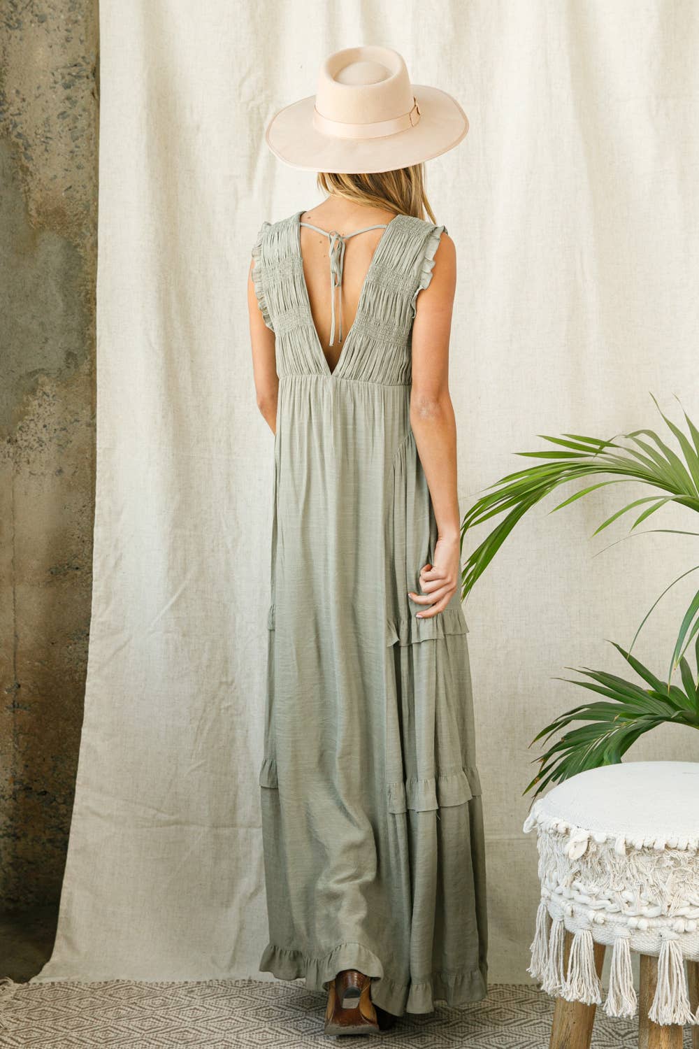 Light Olive Ruffle Maxi Dress