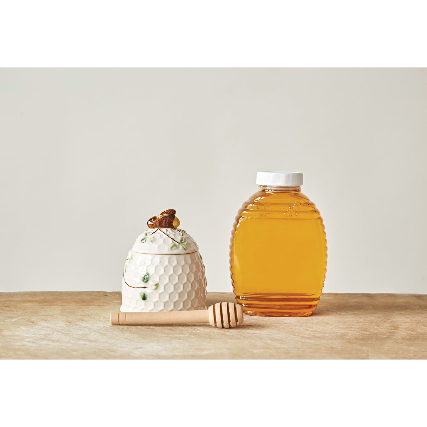 Hand-Painted Honey Jar with Honey Dipper Set