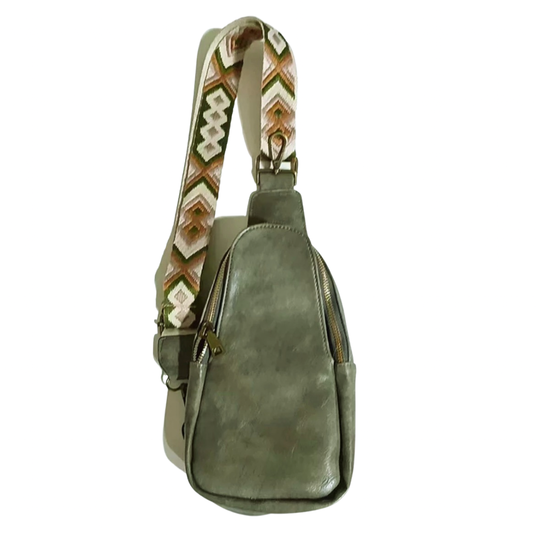 Gray Vegan Leather Crossbody Bag