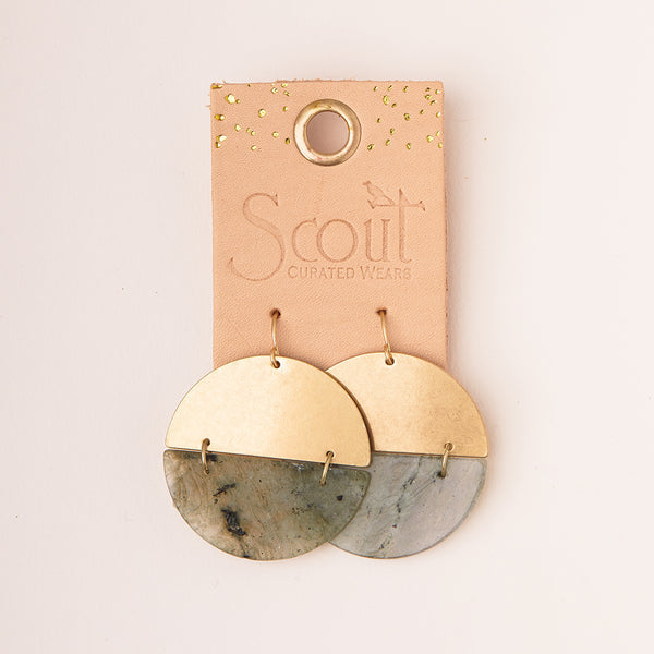 Stone Full Moon Earrings - Rhodonite