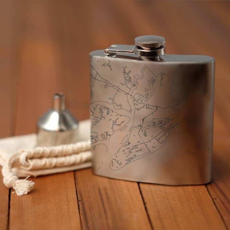 Hilton Head SC Map Hip Flask