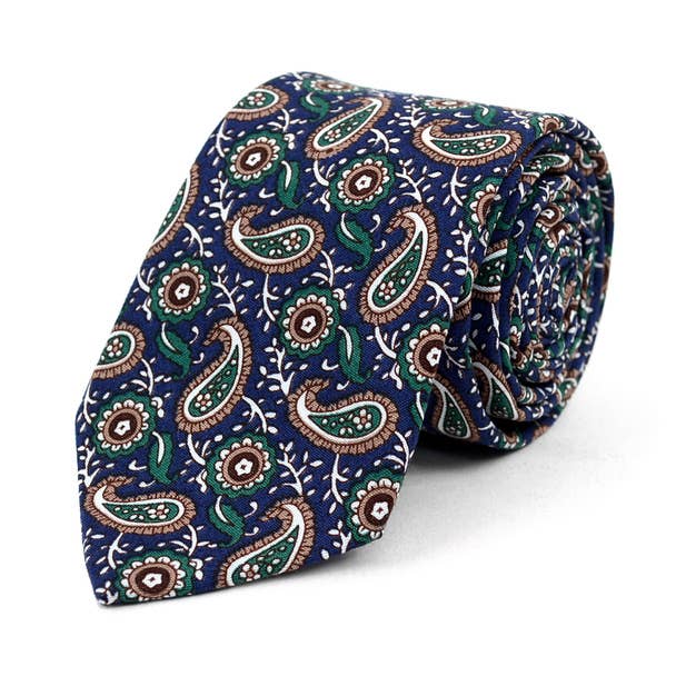 Paisley Wedding Green & Navy 2.5" Cotton Slim Tie