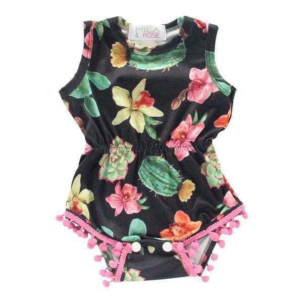 Black Cactus Pom Pom Romper