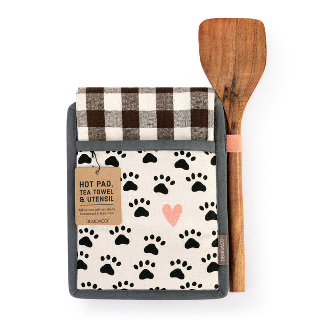 Paw Print Hot Pad & Towel with Spatula Set