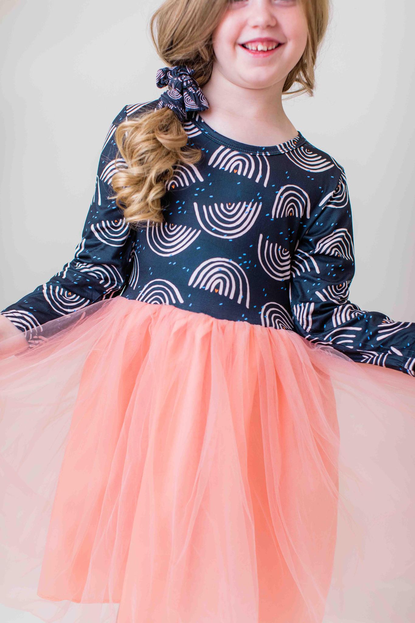 Midnight Rainbow Long Sleeve Tutu Dress