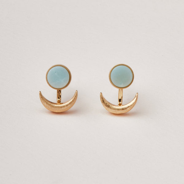 Stone Moon Phase Ear Jacket Earrings - Amazonite/Gold