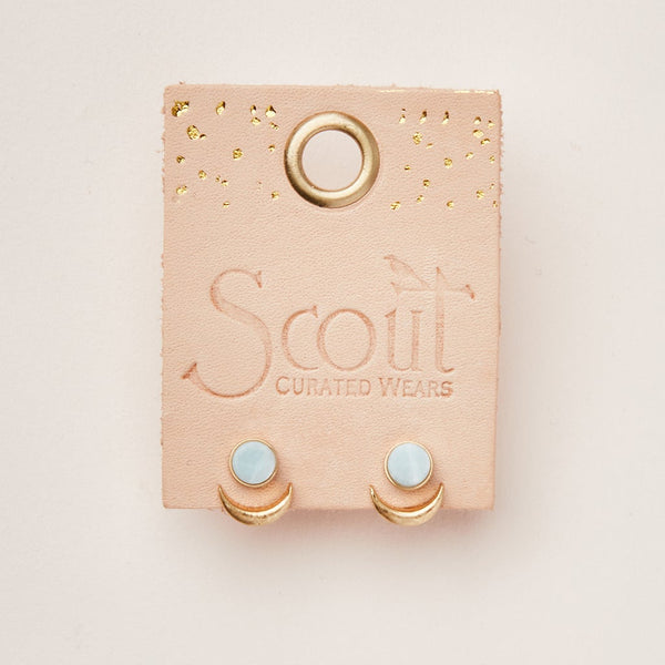 Stone Moon Phase Ear Jacket Earrings - Amazonite/Gold