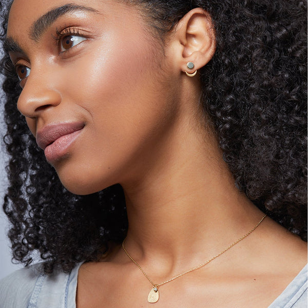 Stone Moon Phase Ear Jacket Earrings - Amazonite/Gold