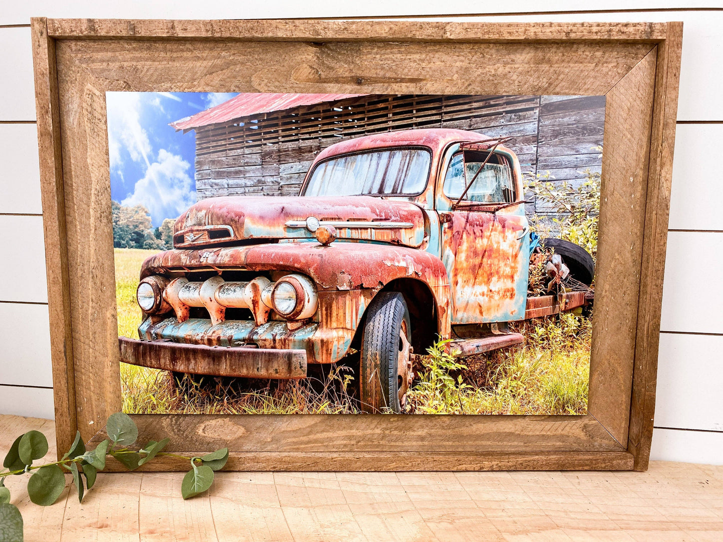 Rustic Ford Truck Print With Rustic Wood Frame