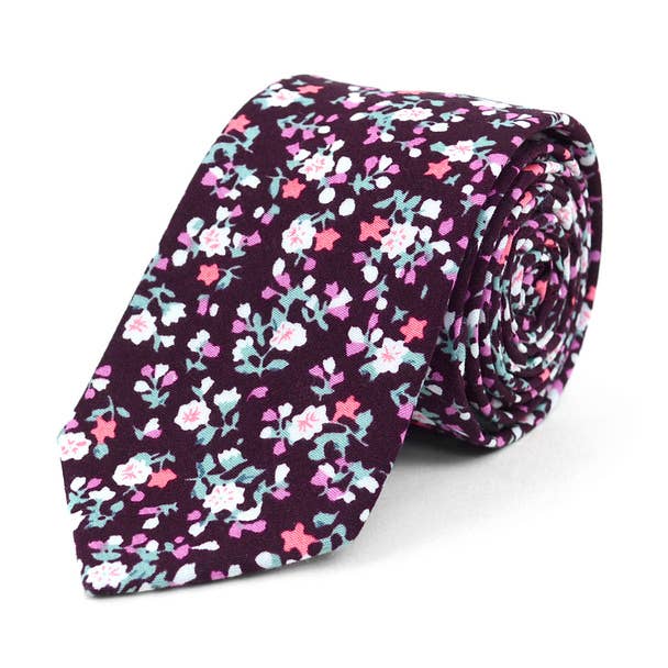 Floral Wedding Wine 2.5" Cotton Slim Tie