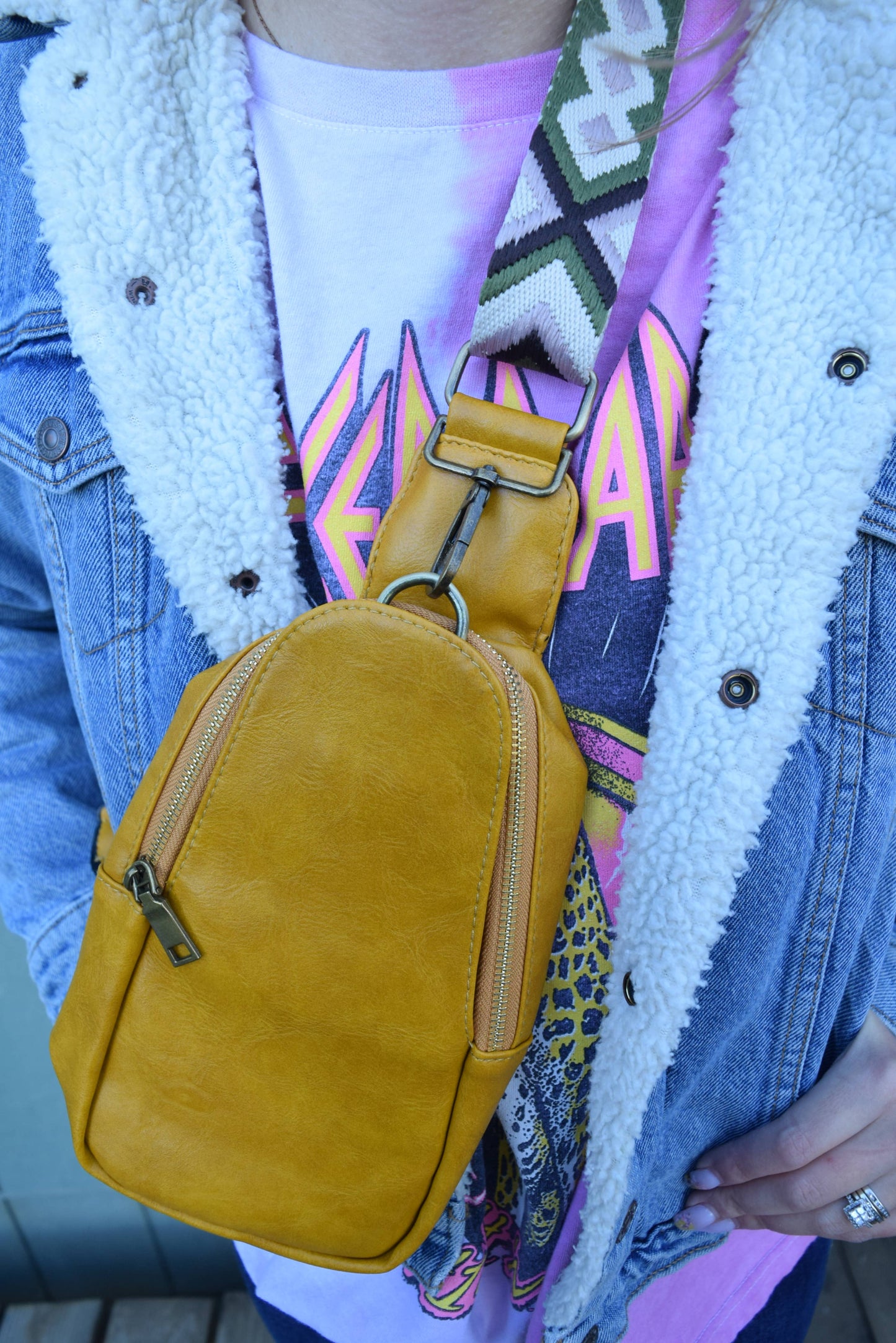 Mustard-Yellow Vegan Leather Crossbody Bag