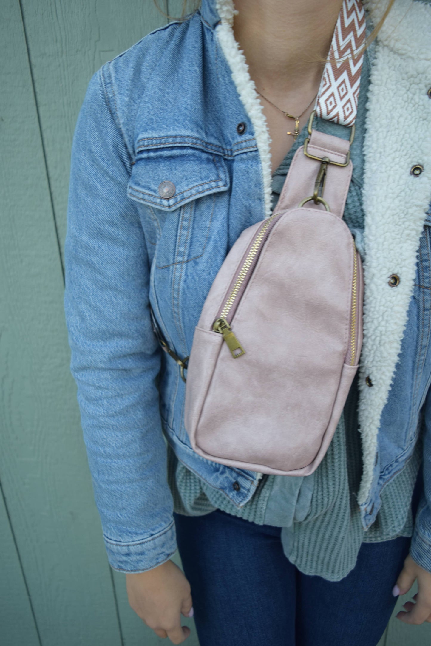Pink Vegan Leather Crossbody Bag