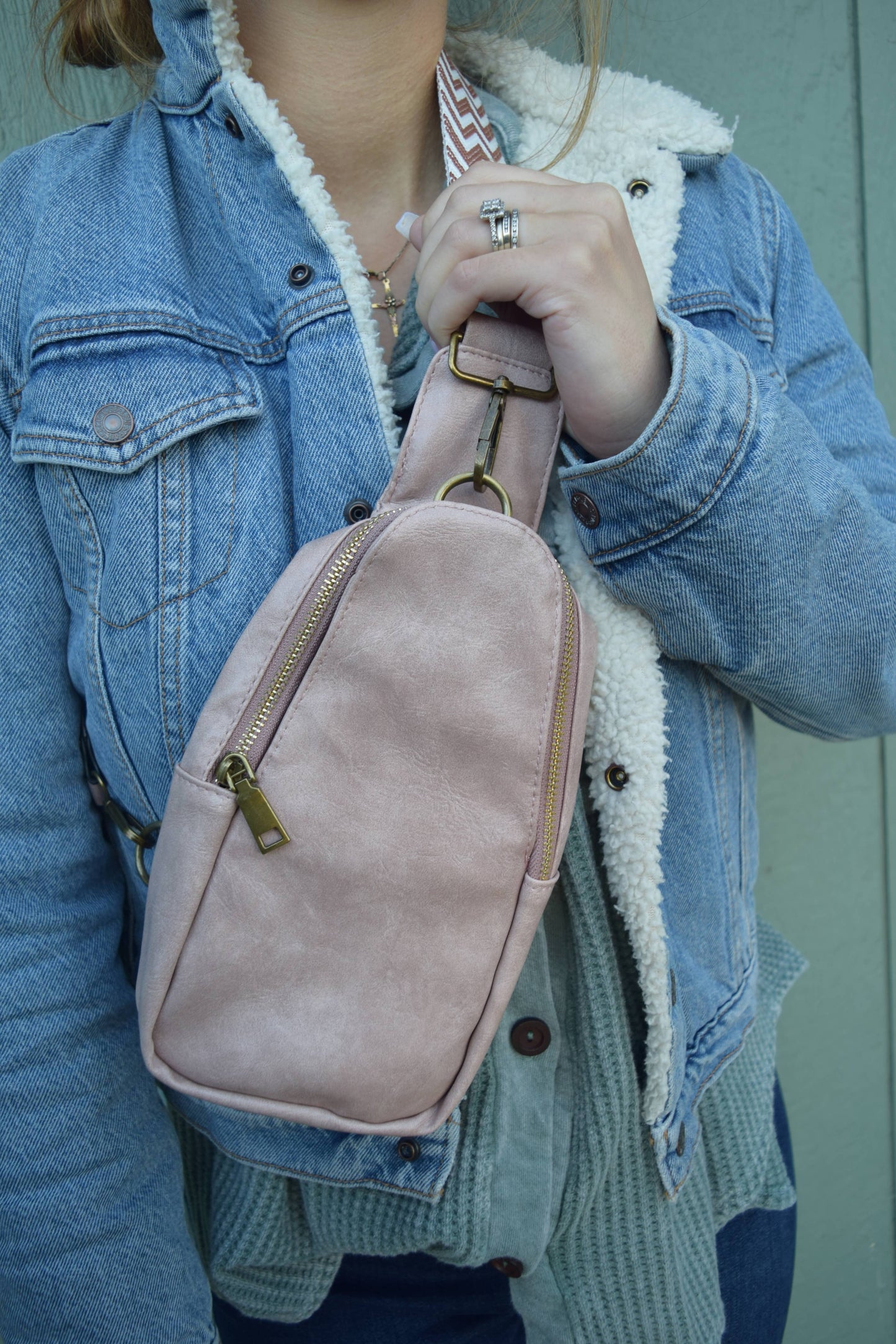 Pink Vegan Leather Crossbody Bag