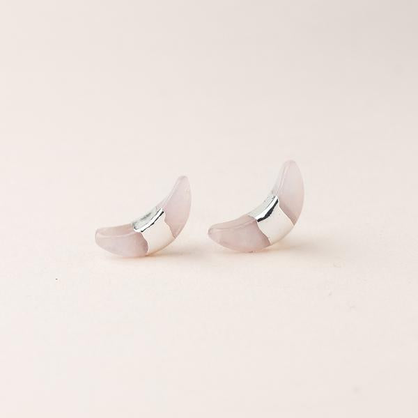 Rose Quartz Crescent Moon Stud Earrings