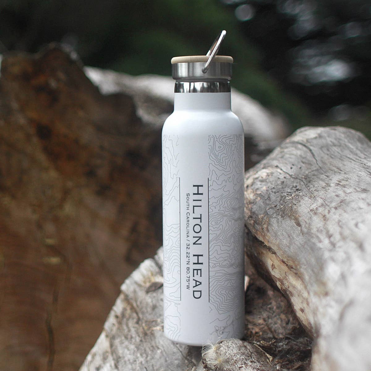 Hilton Head SC Map Bottle in Matte White