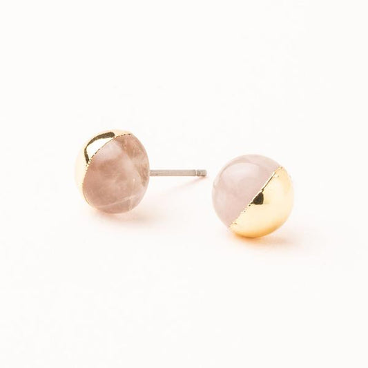 Rose Quartz Dipped Stone Stud Earrings