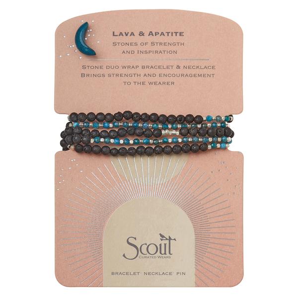 Stone Duo Wrap Bracelet/Necklace/Pin - Lava & Apatite/Silver