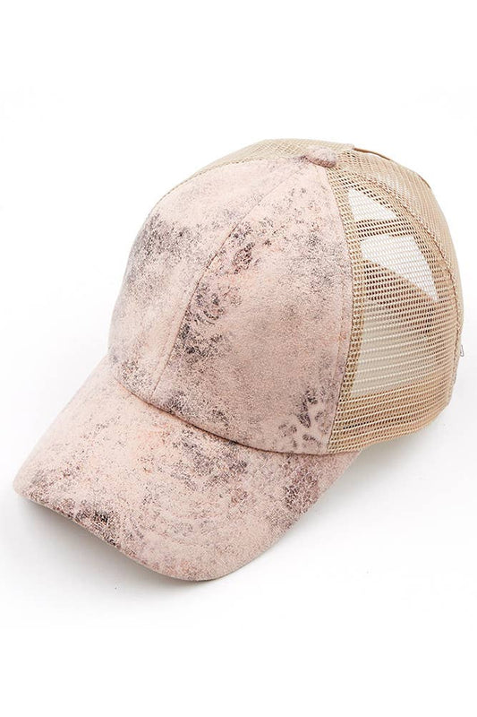 Vintage Faux Leather Mesh Pony Cap