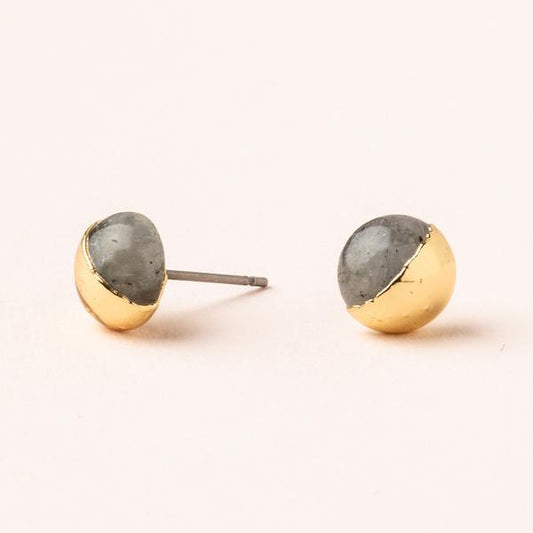 Labradorite Dipped Stone Stud Earrings
