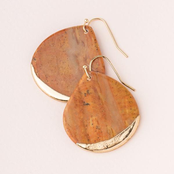 Petrified Wood Stone Dipped Teardrop Earrings