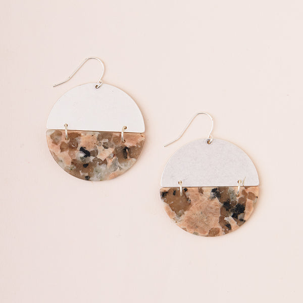 Stone Full Moon Earrings - Rhodonite