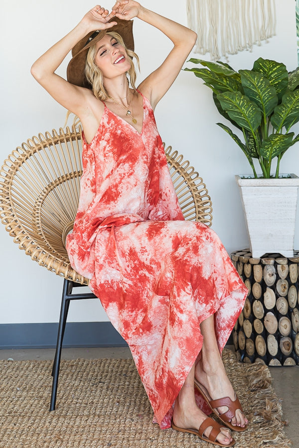 Tie Dyed Woven Cami Maxi Dress