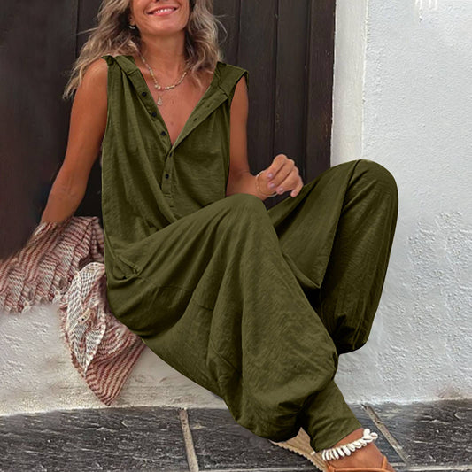 Military Green Hooded Jumpsuit