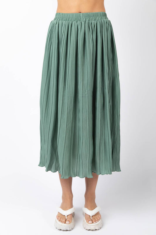 Sage Pleated Bodre Midi Skirt