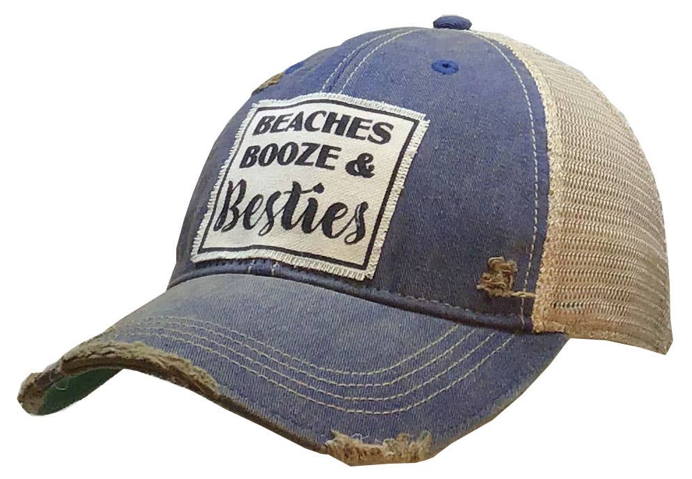 Beaches Booze & Besties Distressed Trucker Hat Baseball Cap
